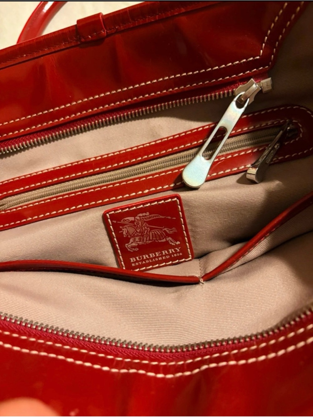 Vintage Burberry Nova Check Red Patent Satchel Y2K + Dust Bag Tags Strap Charms - Picture 6 of 15